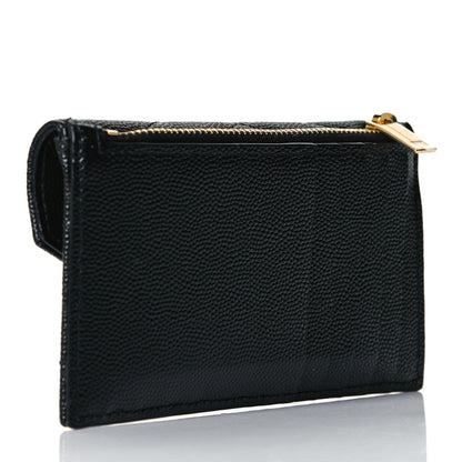 Saint Laurent Grain De Poudre Matelasse Chevron Monogram Compact Wallet Black 3 of 6