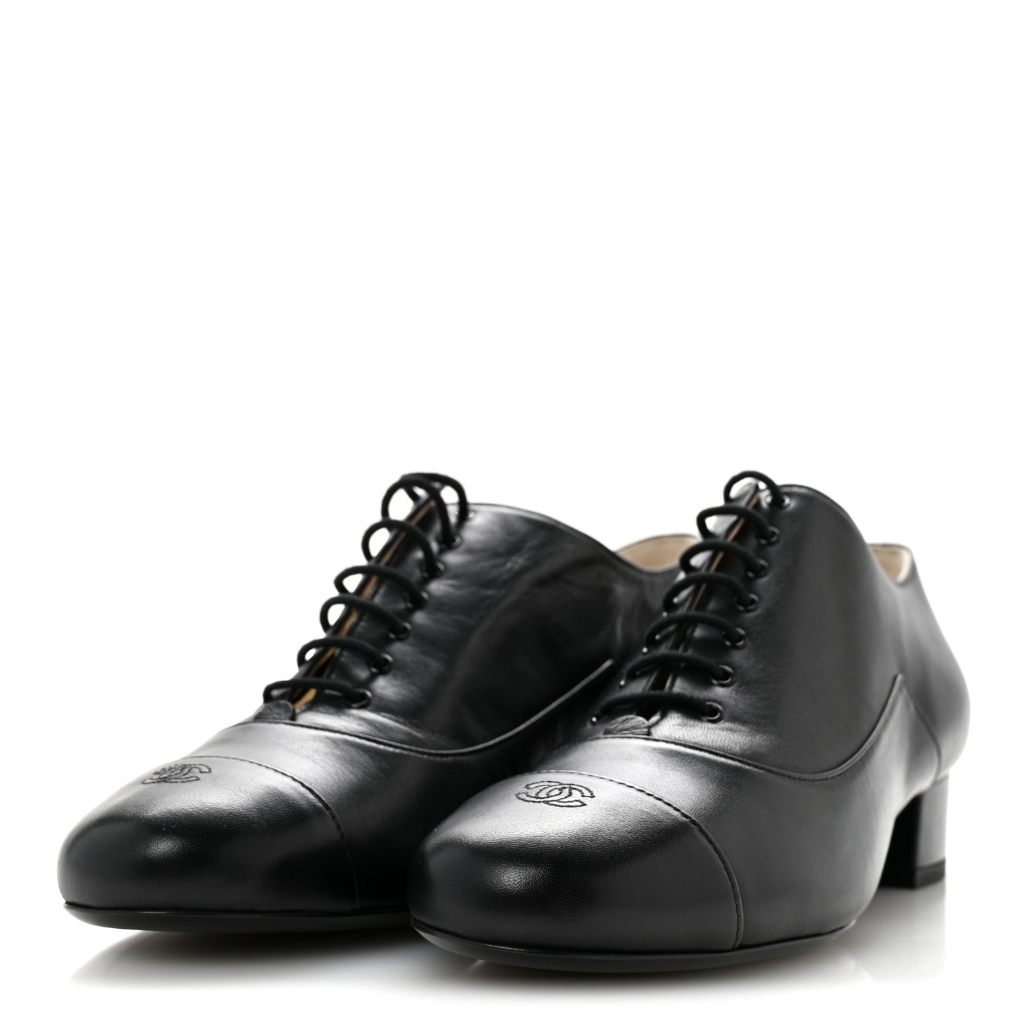 Chanel Smooth Lambskin Lace Up Shoes 39.5 Black 4 of 9