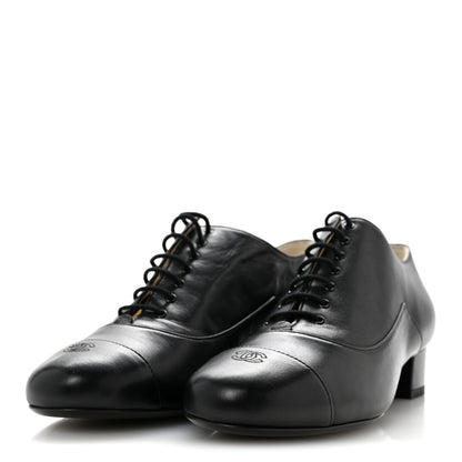 Chanel Smooth Lambskin Lace Up Shoes 39.5 Black 4 of 9
