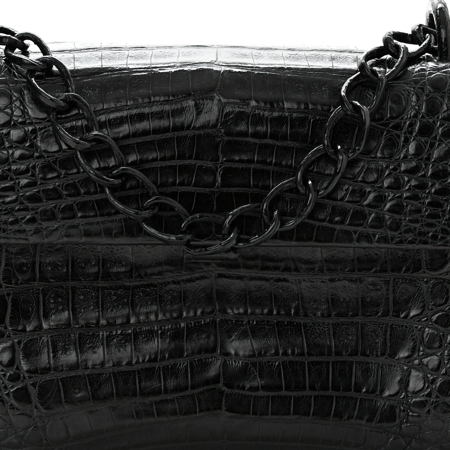 Crocodile Chain Flap Shoulder Bag Black