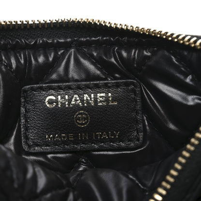Chanel Lambskin Quilted Small Camellia Cosmetic Pouch Black White 6 of 8