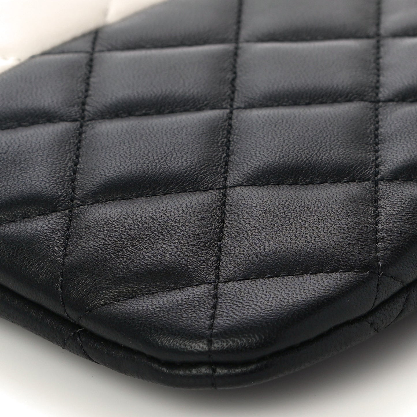 Lambskin Quilted Medium Cosmetic Case Black White