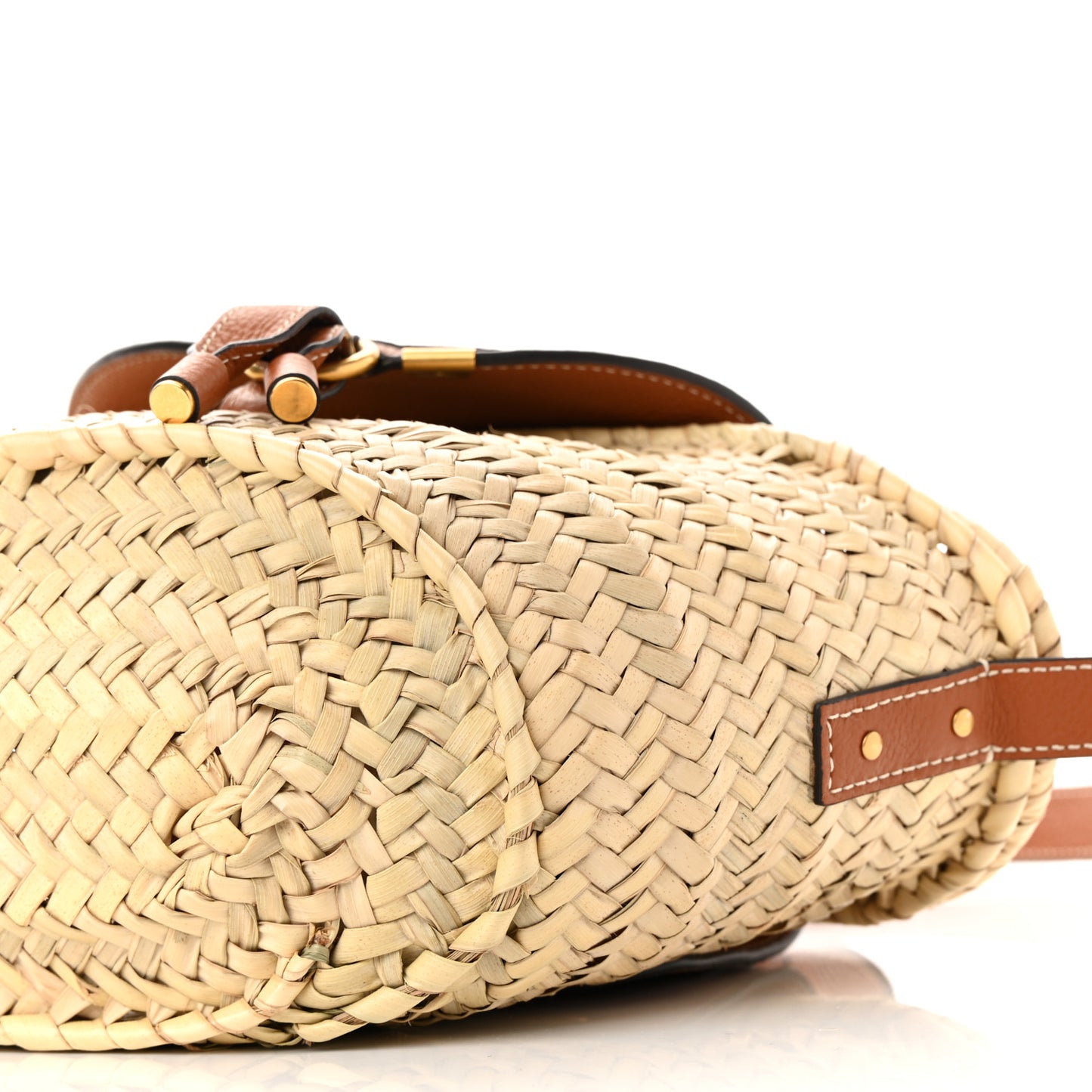 Raffia Small Grain Calfskin Medium Marcie Basket Tan