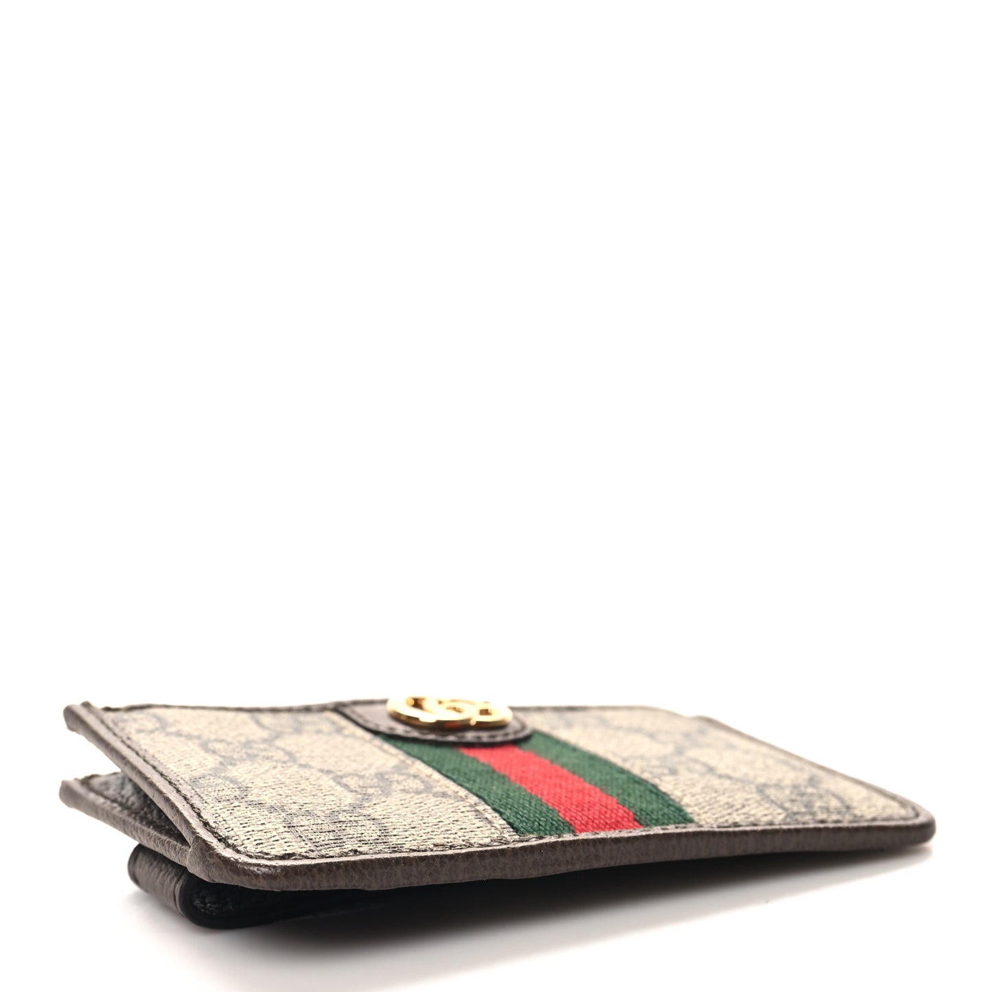 GG Supreme Monogram Web Ophidia Zip Card Case Brown