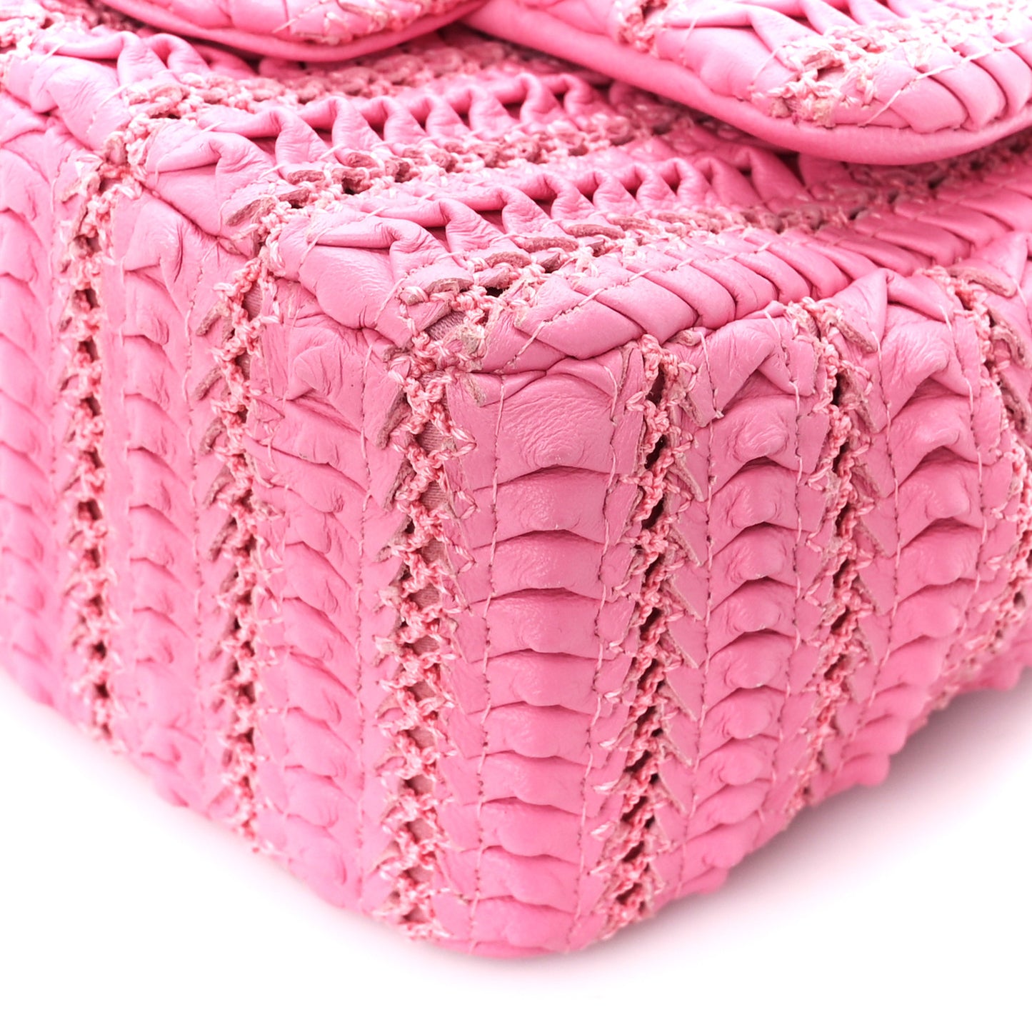 Lambskin Crochet Embroidered Mini Flap Pink