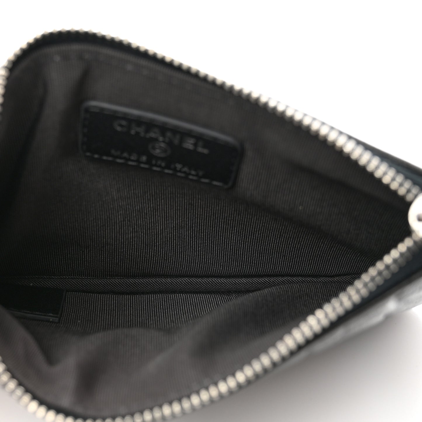 Goatskin Camellia Embossed Cosmetic Pouch Anthracite