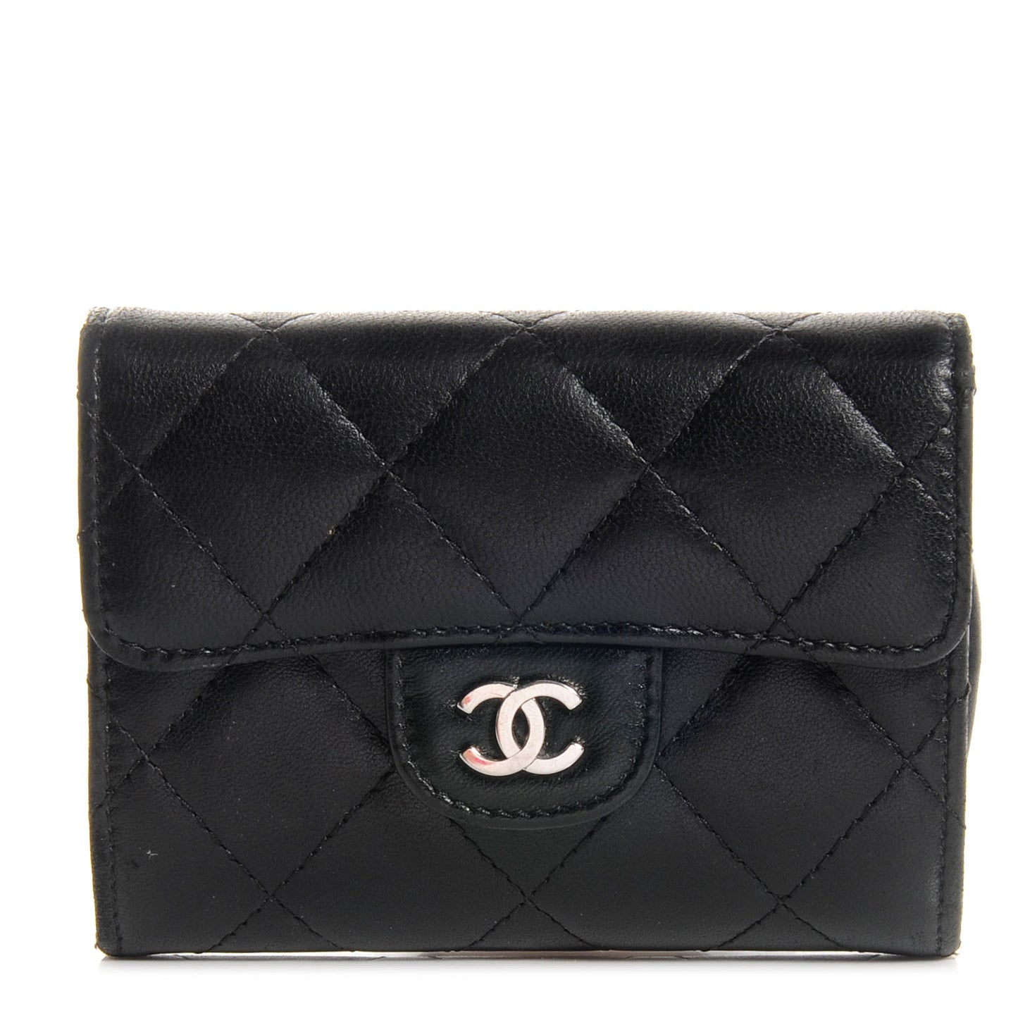 Lambskin Quilted Small Compact Wallet Black