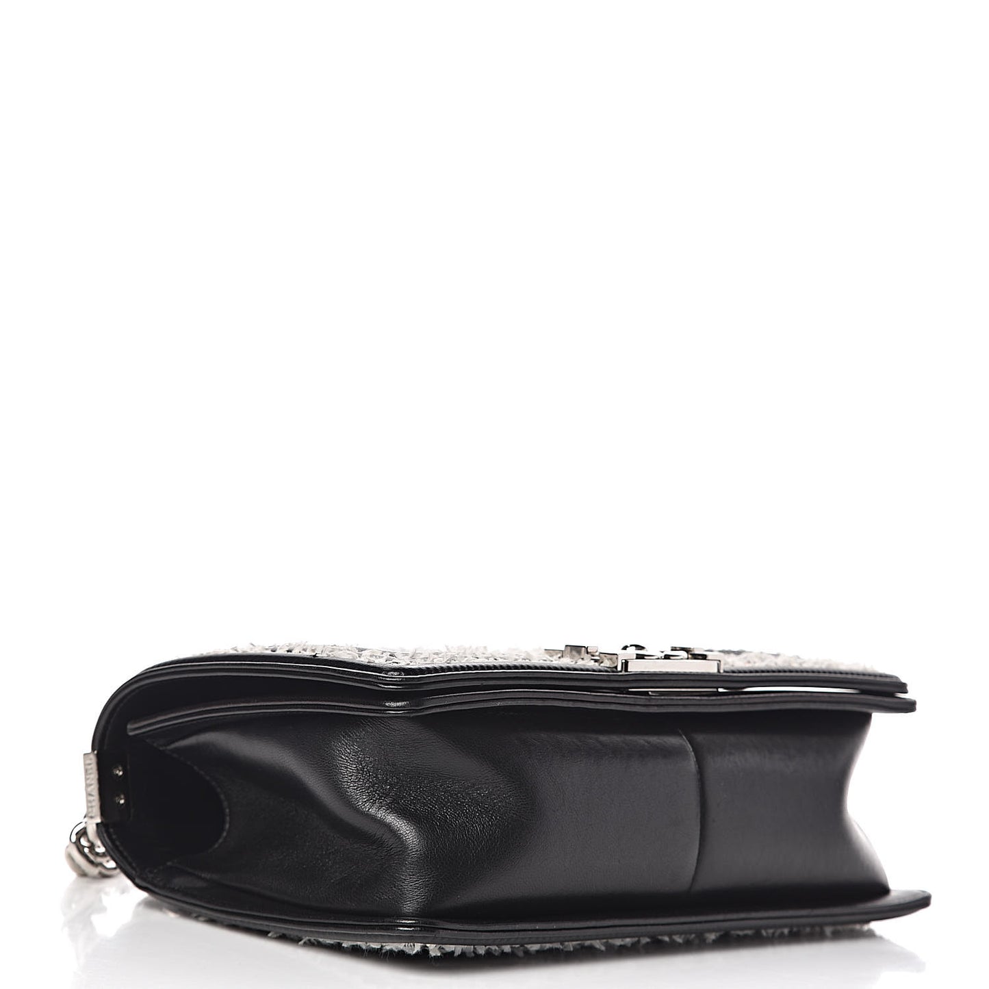 Calfskin Tweed Sequin Stitched Medium Boy Flap Black White
