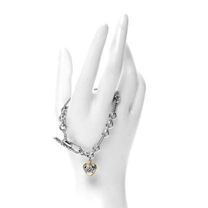 David Yurman Sterling Silver 18K Yellow Gold Cable Heart Charm Bracelet 2 of 5