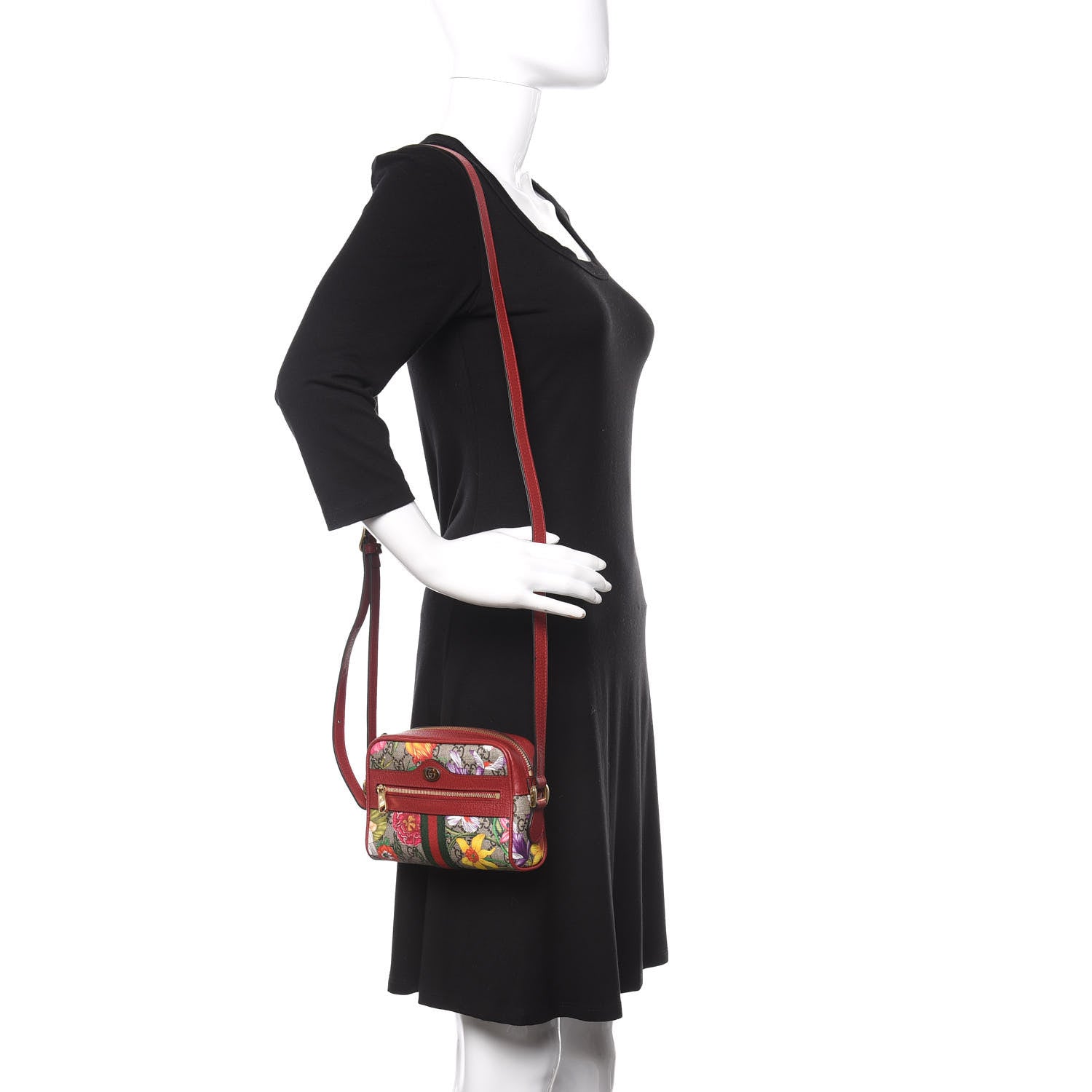 Gucci GG Supreme Monogram Flora Web Mini Ophidia Shoulder Bag Red 2 of 10