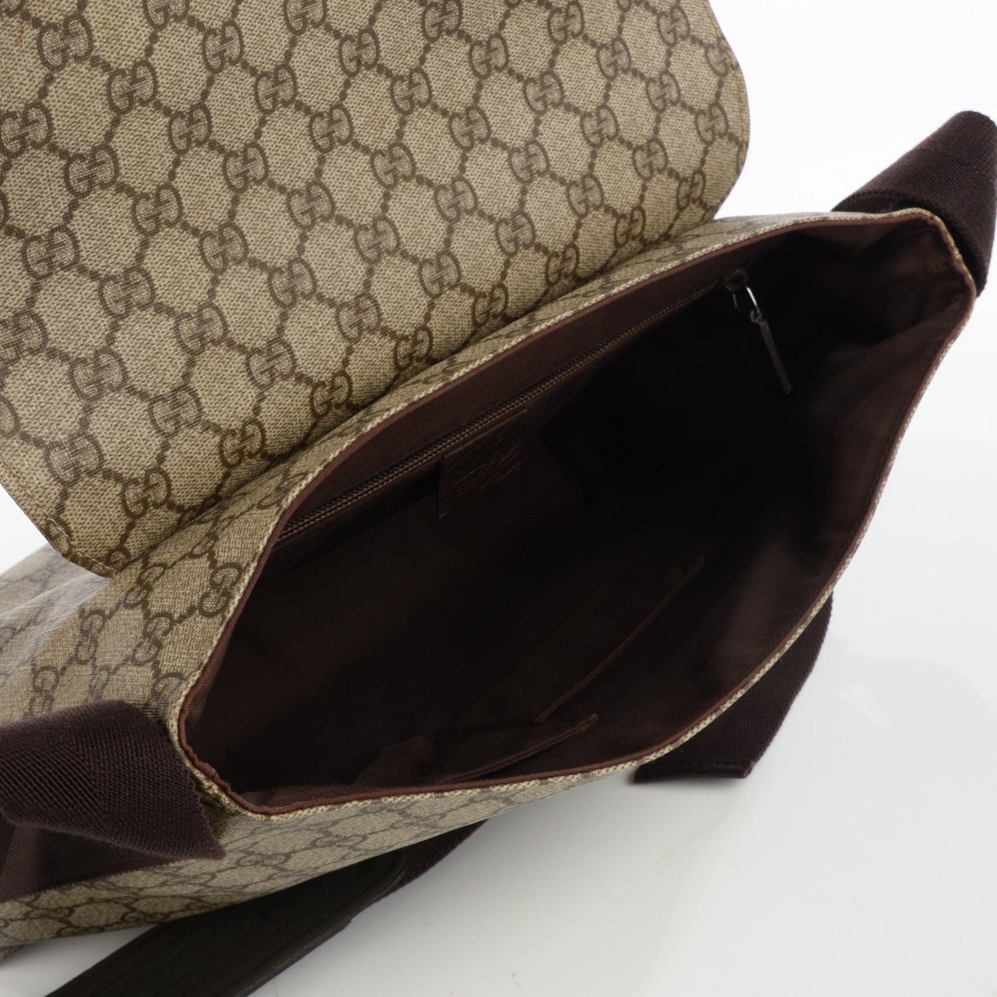 GG Plus Monogram Large Double Buckle Flap Messenger Bag Beige Dark Brown