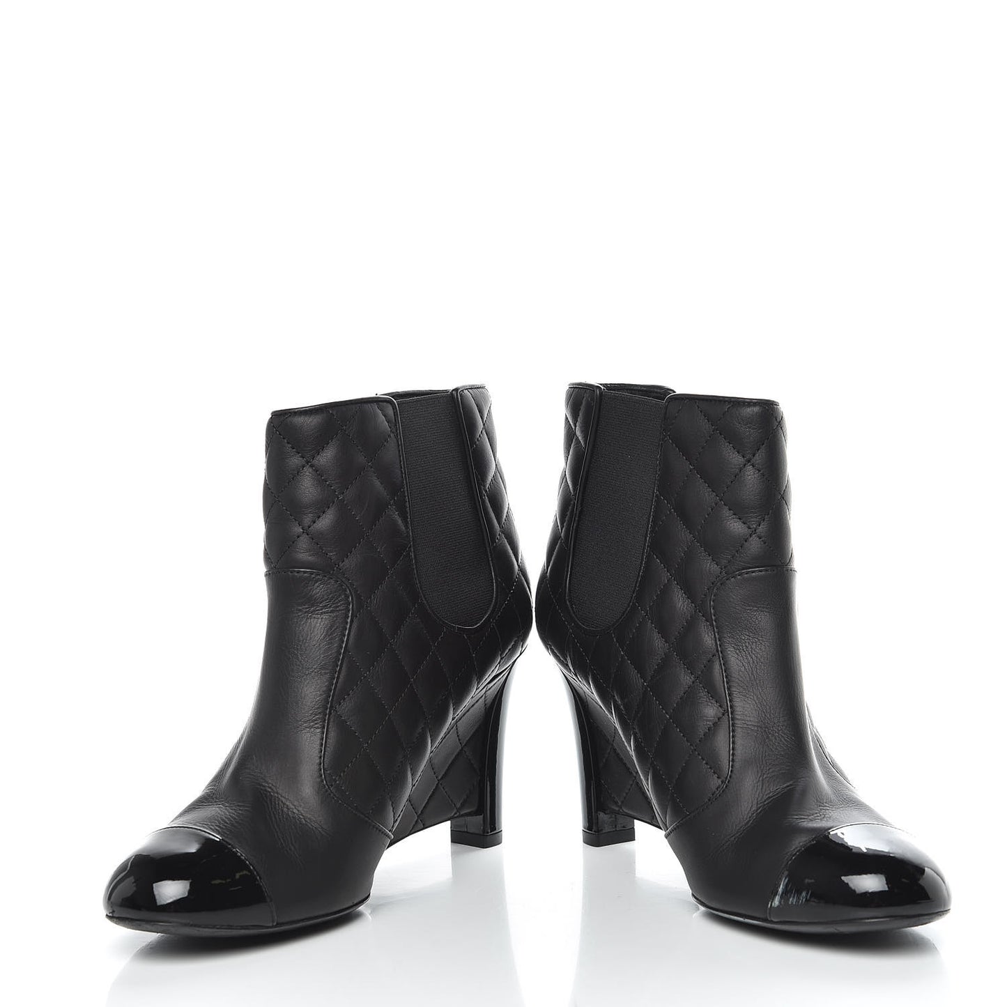 Lambskin Patent Quilted Wedge Ankle Boots 39 Black