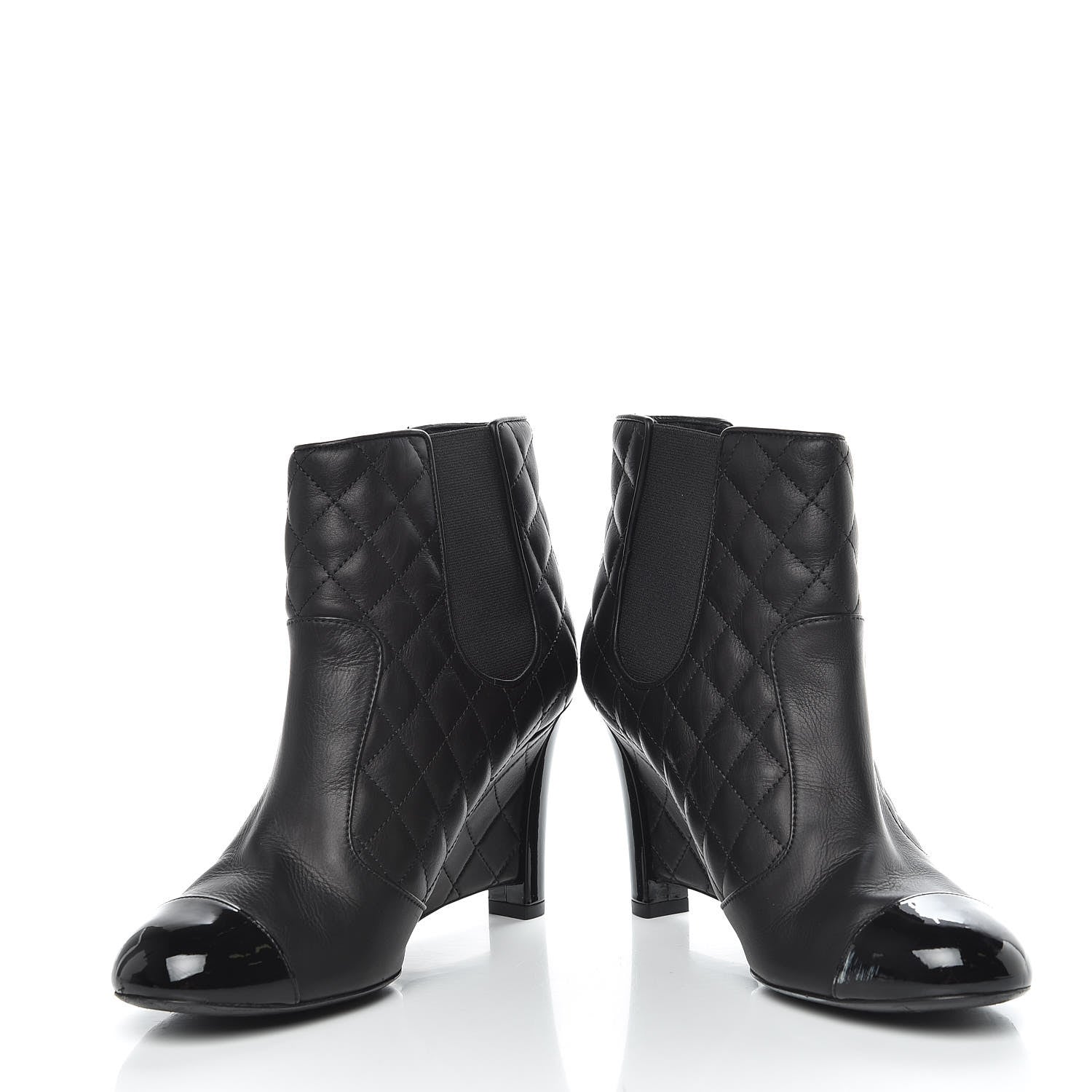 Chanel Lambskin Patent Quilted Wedge Ankle Boots 39 Black 5 of 14