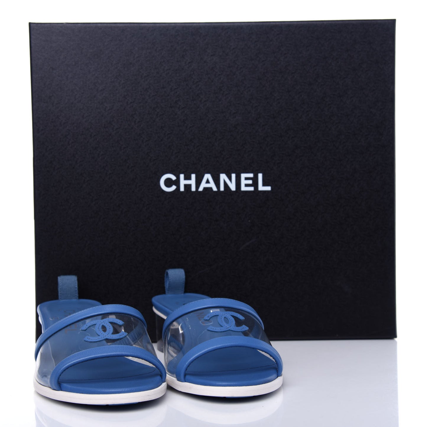 Lambskin PVC Logo Mule 37 Transparent Blue