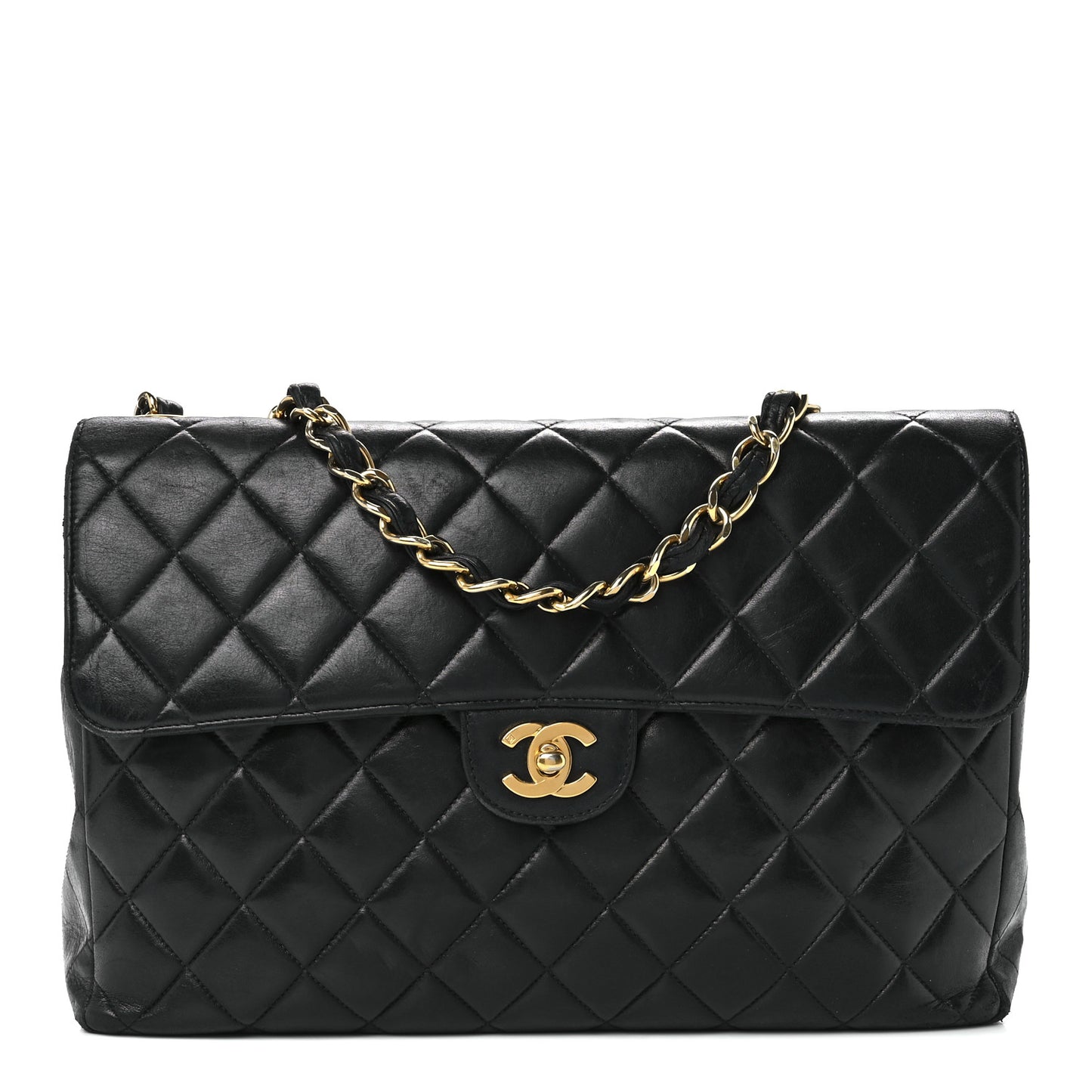 Lambskin Quilted Jumbo Single Flap Black