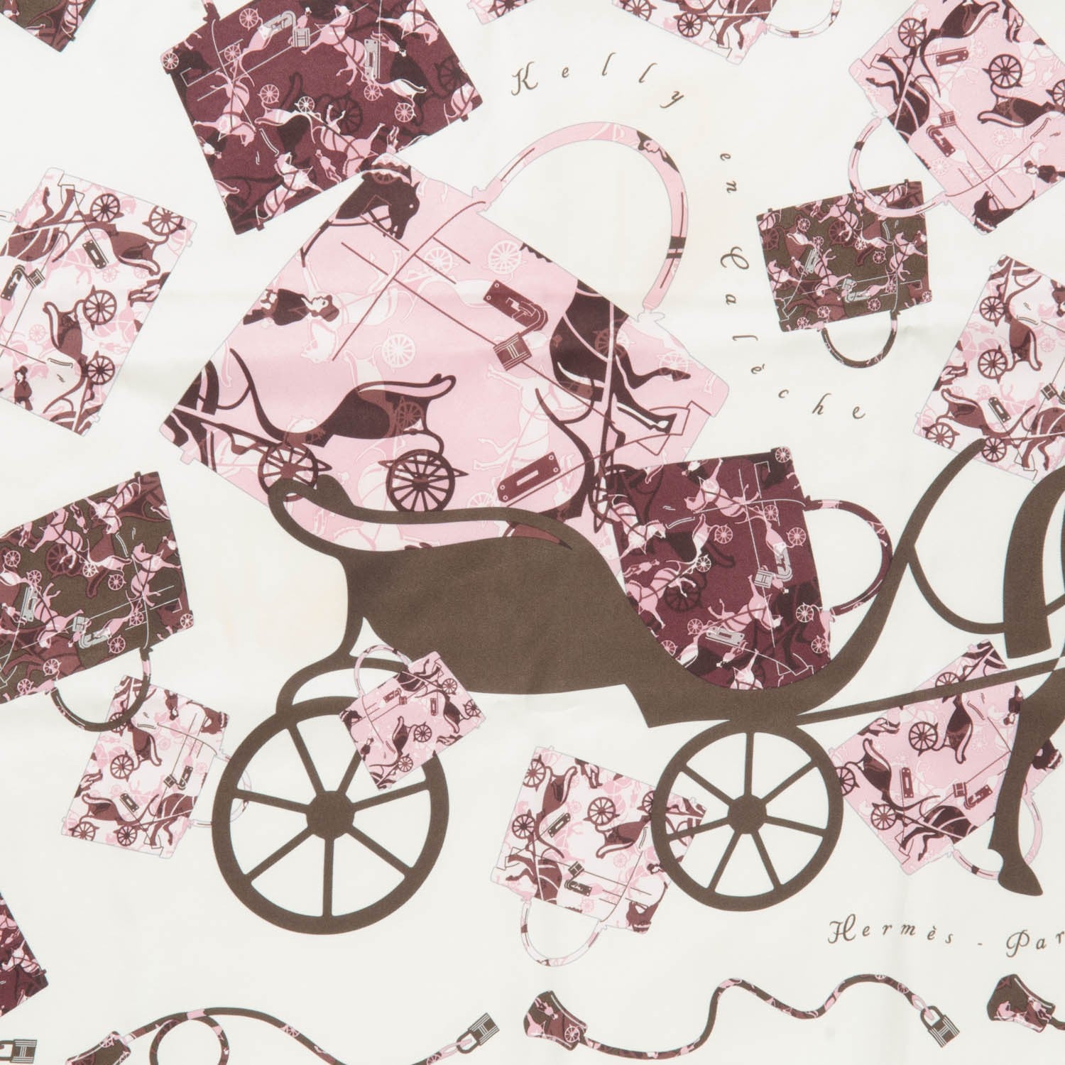 Hermes Silk Kelly en Caleche Scarf 70 Nacre Rose Rose Prune 5 of 7