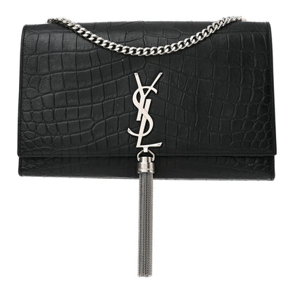 Saint Laurent Calfskin Crocodile Embossed Medium Classic Monogram Kate Tassel Satchel Black 1 of 9