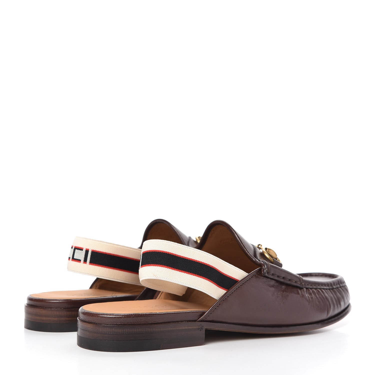Gucci Goatskin Stripe Mens Horsebit Slingback Slippers 9 Brown 4 of 10
