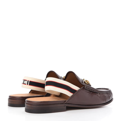 Gucci Goatskin Stripe Mens Horsebit Slingback Slippers 9 Brown 4 of 10