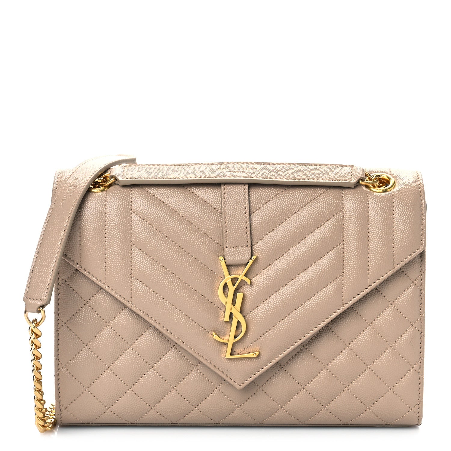 Saint Laurent Grain De Poudre Textured Mixed Matelasse Medium Triquilt Monogram Satchel Dark Beige 1 of 7