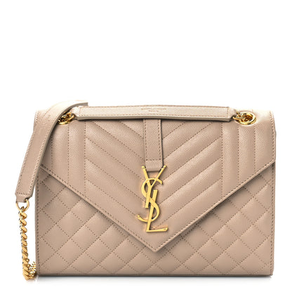 Saint Laurent Grain De Poudre Textured Mixed Matelasse Medium Triquilt Monogram Satchel Dark Beige 1 of 7