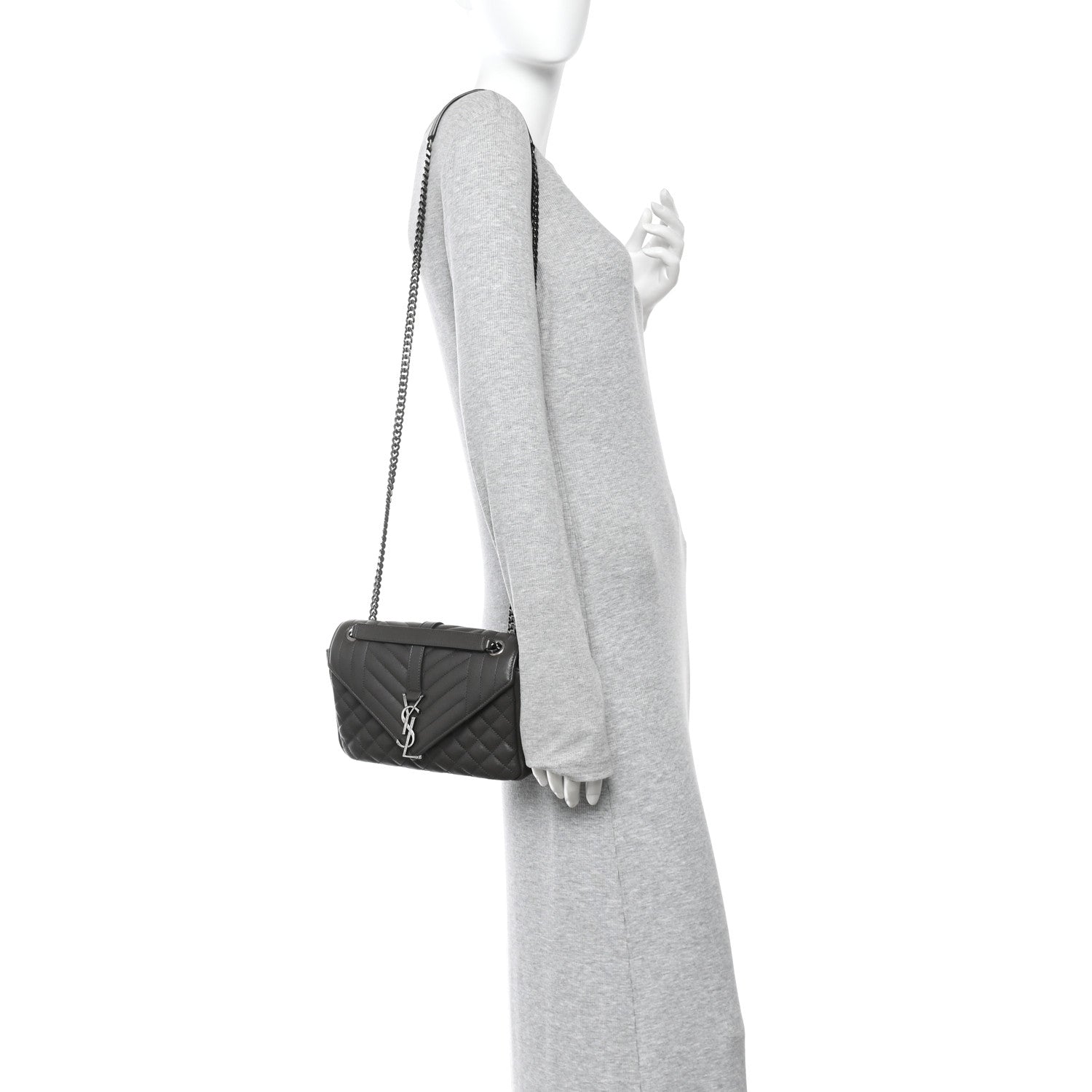 Saint Laurent Sheepskin Tri-Quilt Monogram Medium College Bag Coal 2 of 12