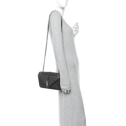 Saint Laurent Sheepskin Tri-Quilt Monogram Medium College Bag Coal 2 of 12