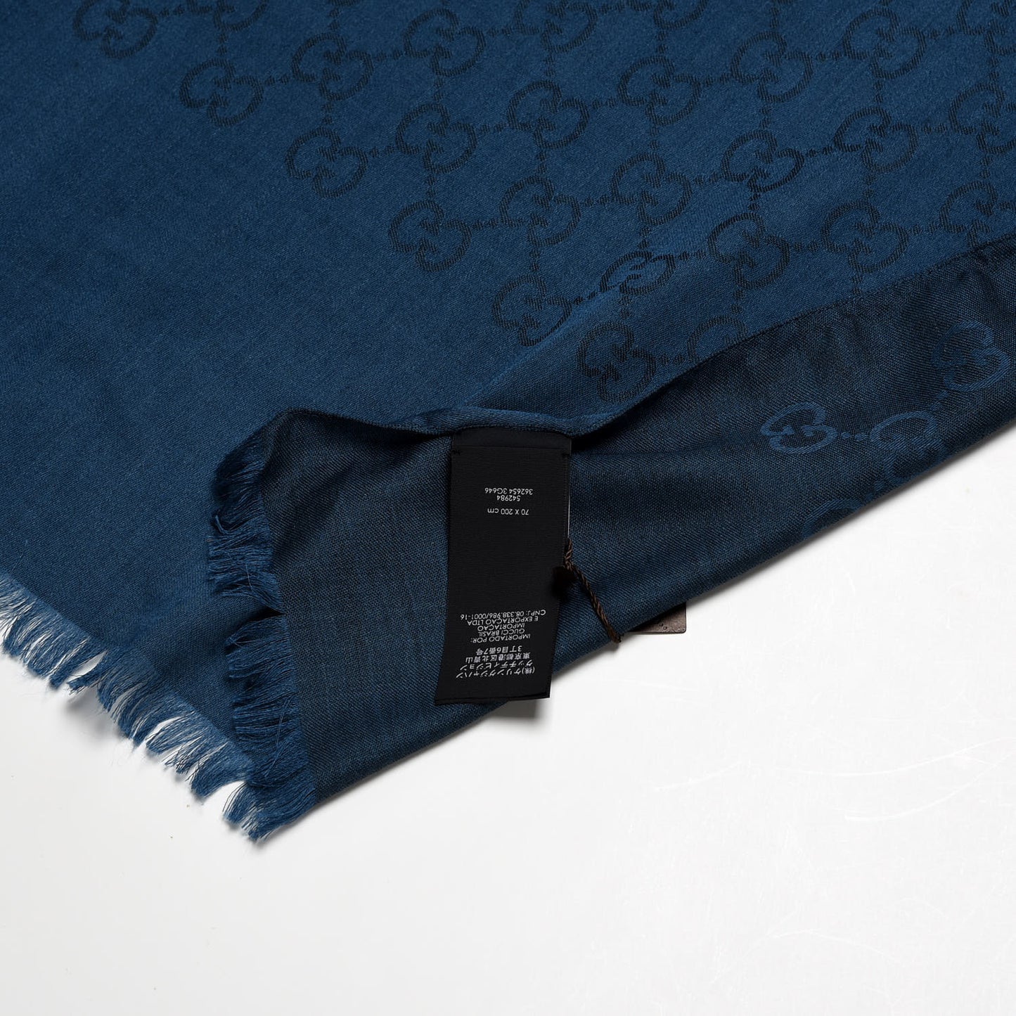 Wool Silk GG Monogram GGNatplus Fringe Stole Blue