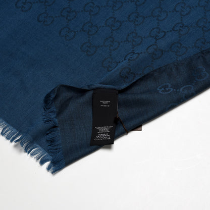 Gucci Wool Silk GG Monogram GGNatplus Fringe Stole Blue 4 of 4