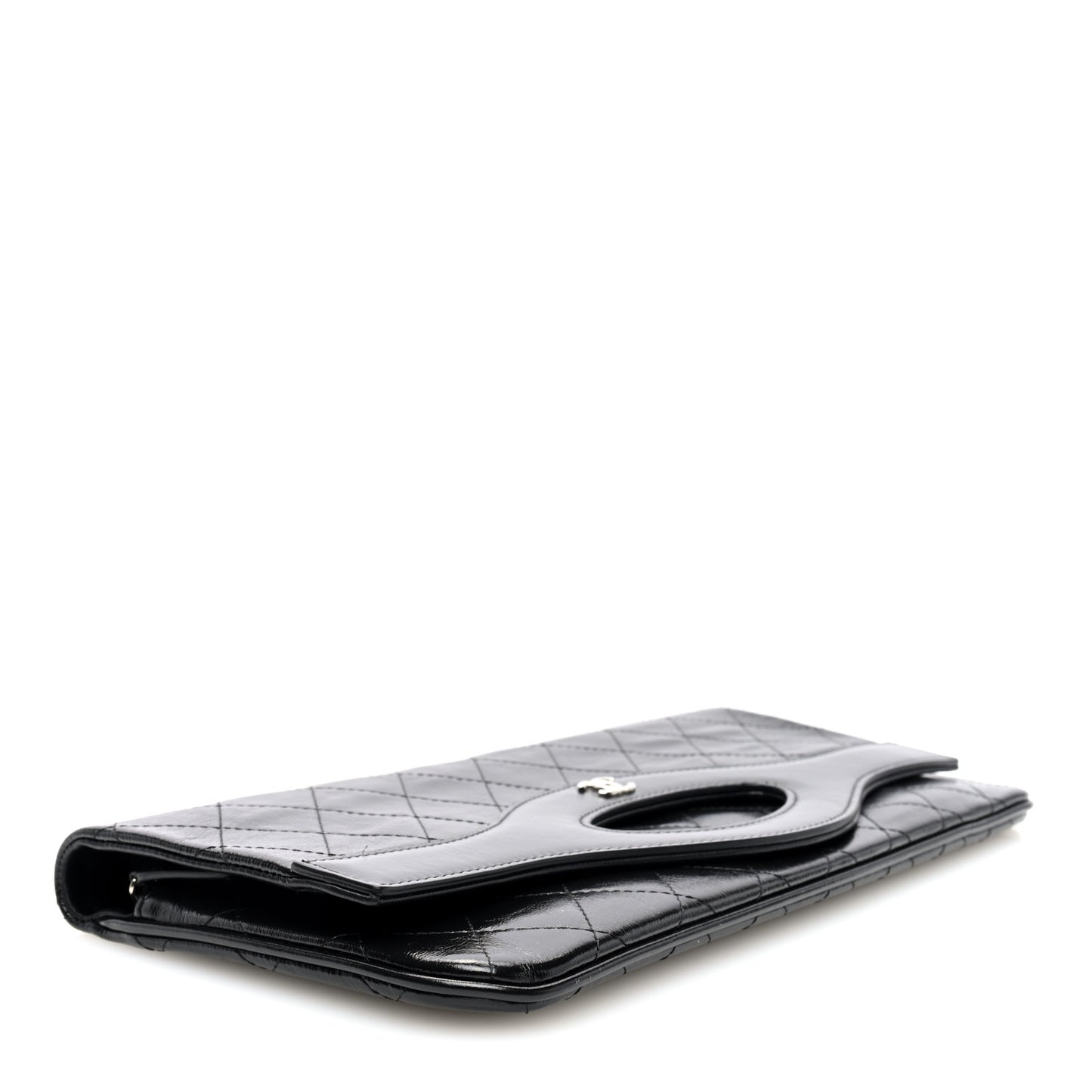 Shiny Crumpled Calfskin Large 31 Pouch Black