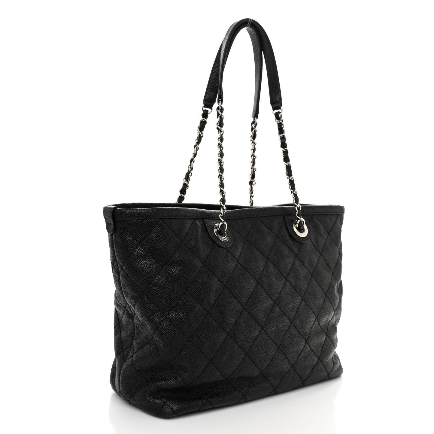 Grained Calfskin Quilted Small Daily Shopping Tote Black