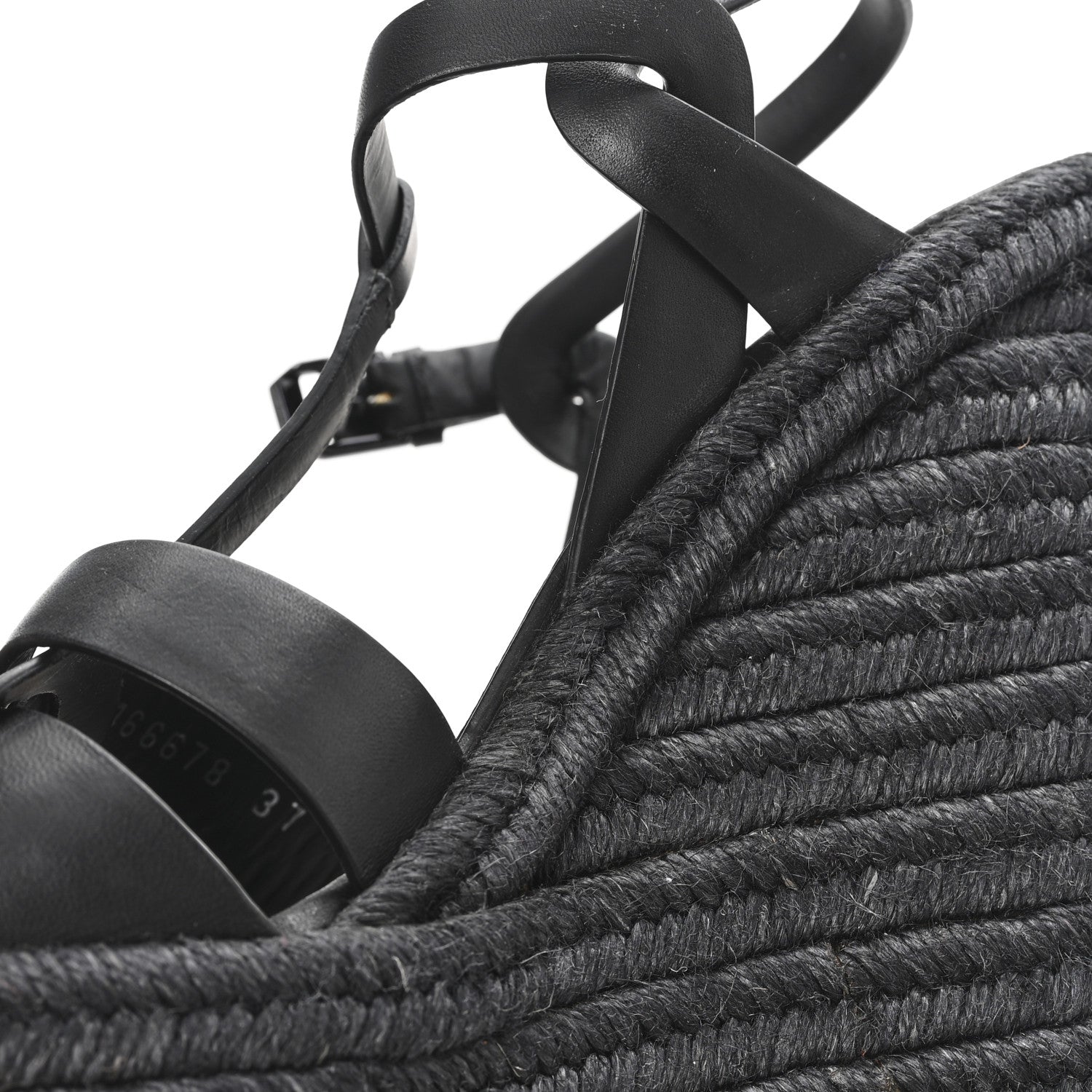 Saint Laurent Calfskin Tribute 95 Platform Espadrille Wedge Sandals 37 Black 9 of 9