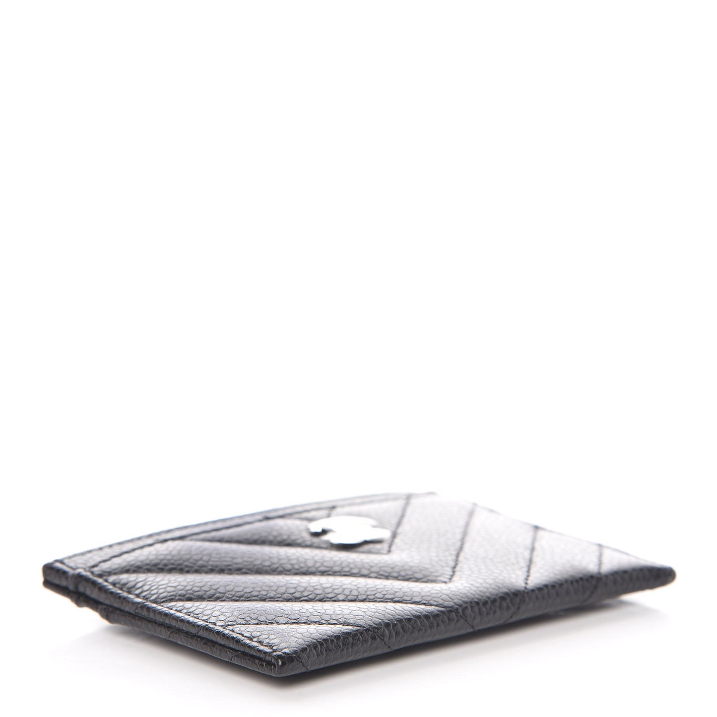Caviar Chevron Quilted Card Holder Black