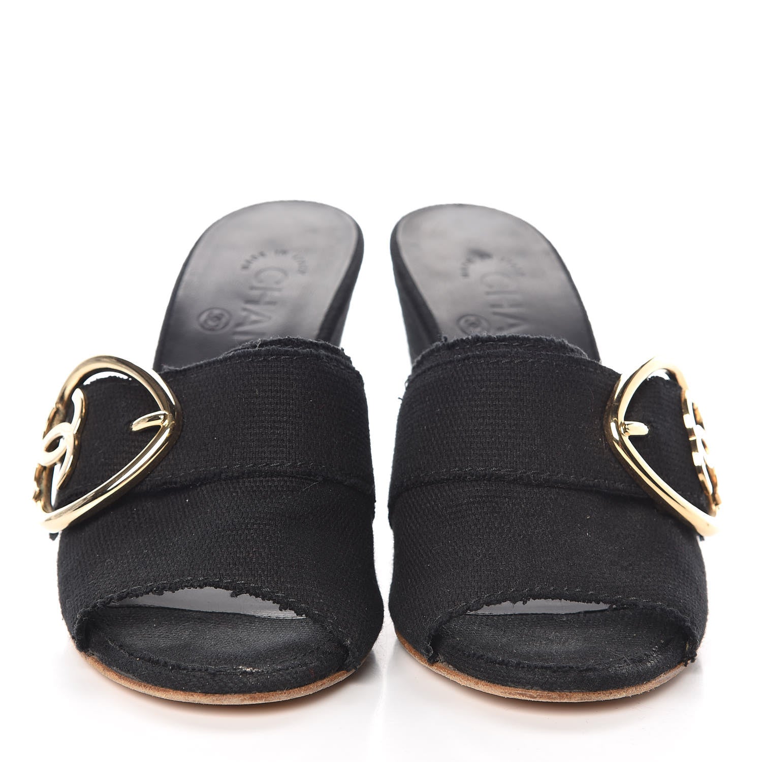 Chanel Canvas Heart CC Wedge Sandals 37 Black 2 of 15