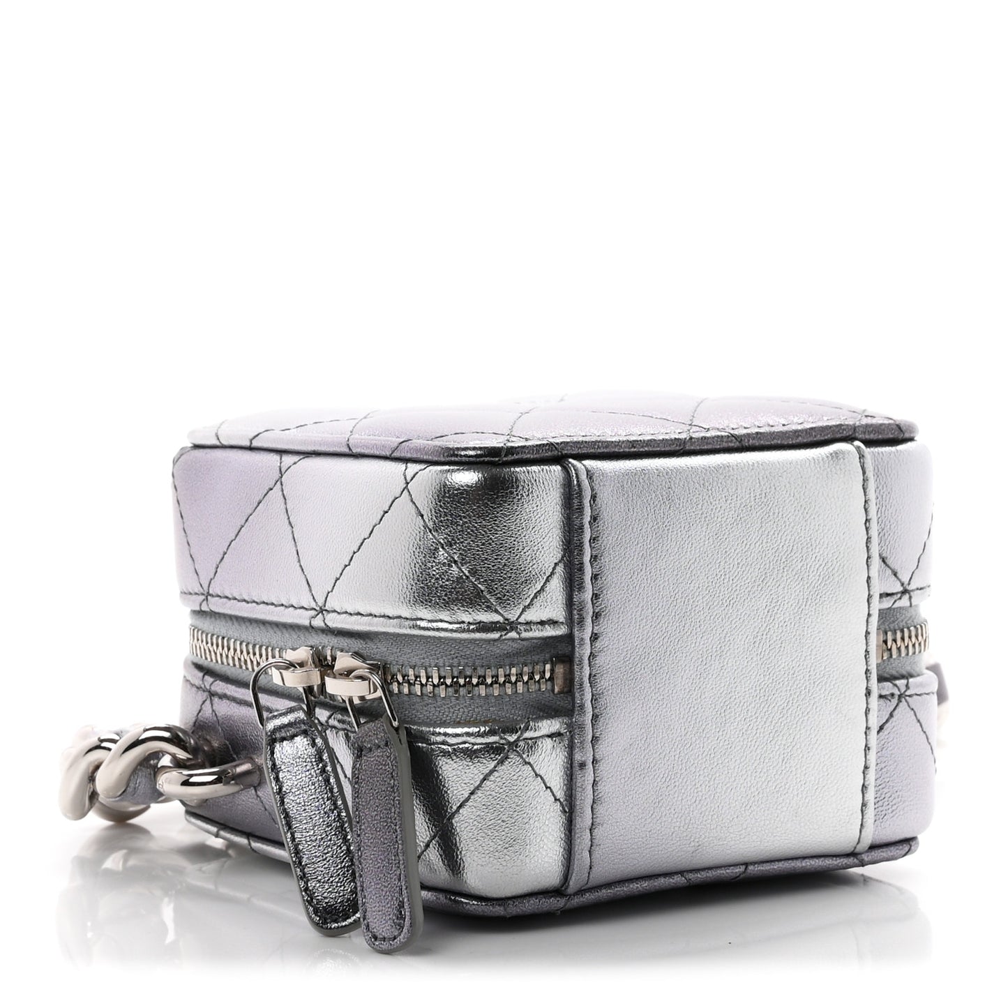 Gradient Metallic Lambskin Quilted Coco Punk Cube Clutch With Chain Silver Black