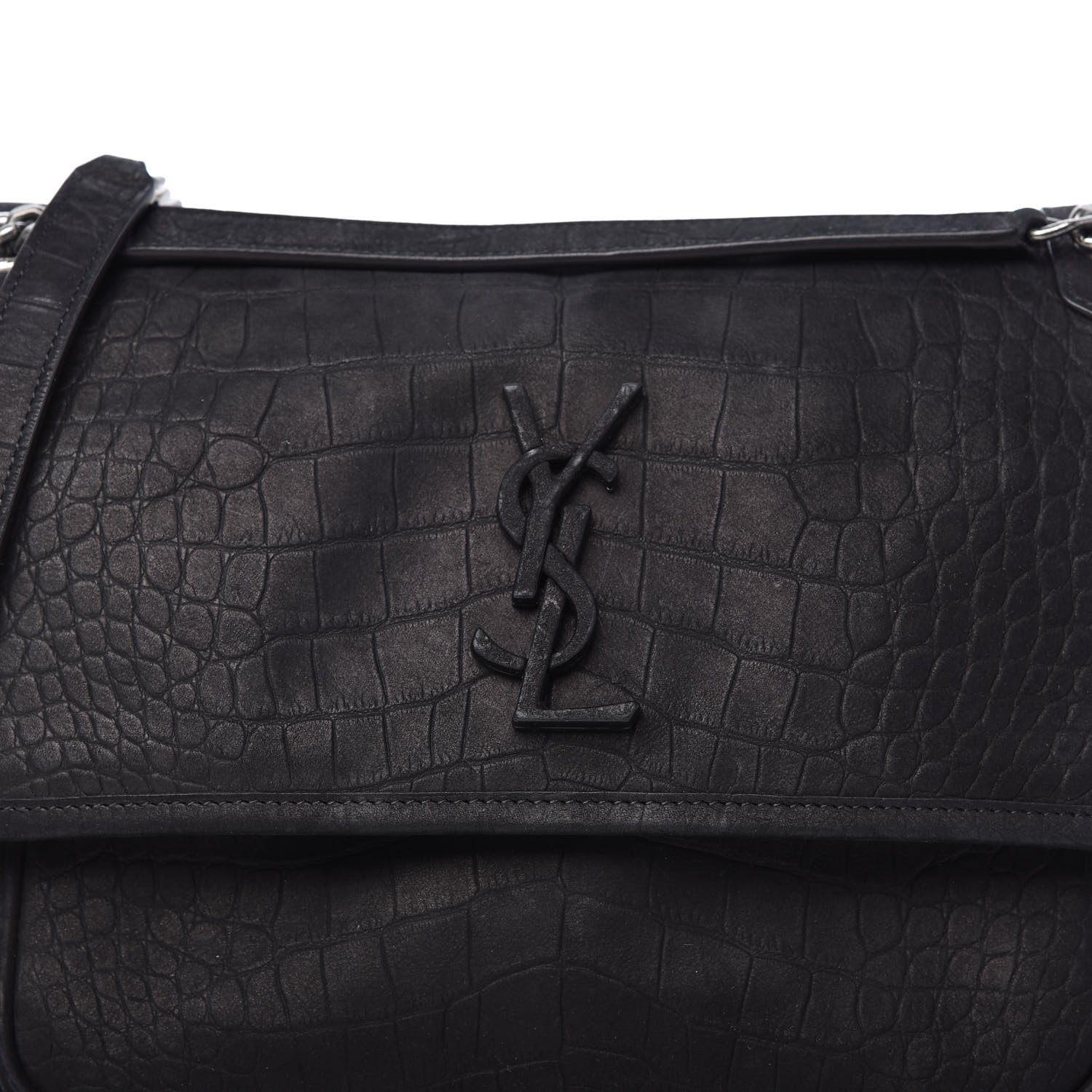 Saint Laurent Nubuck Crocodile Embossed Monogram Medium Niki Chain Satchel Black 10 of 10