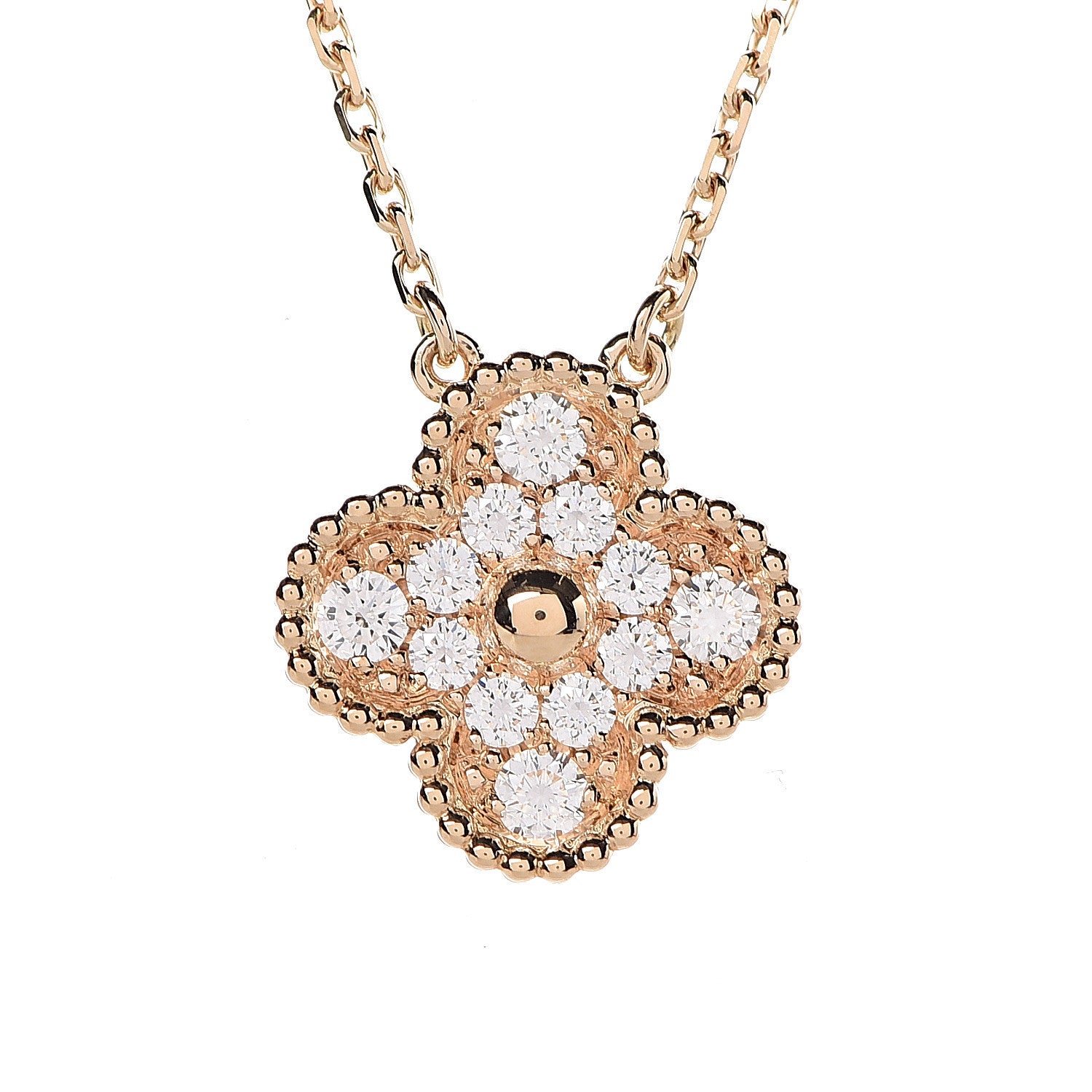 Van Cleef & Arpels 18K Yellow Gold Diamond Vintage Alhambra Pendant Necklace 4 of 8