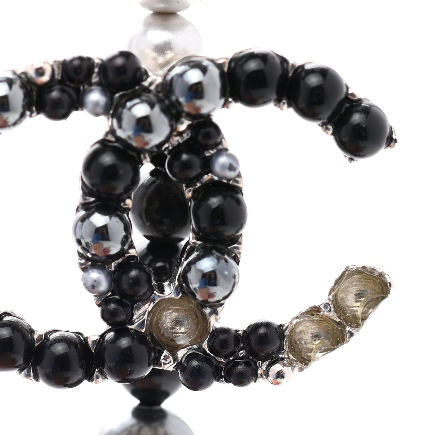 Resin Pearl Beaded CC Multi Strand Long Necklace Black Silver