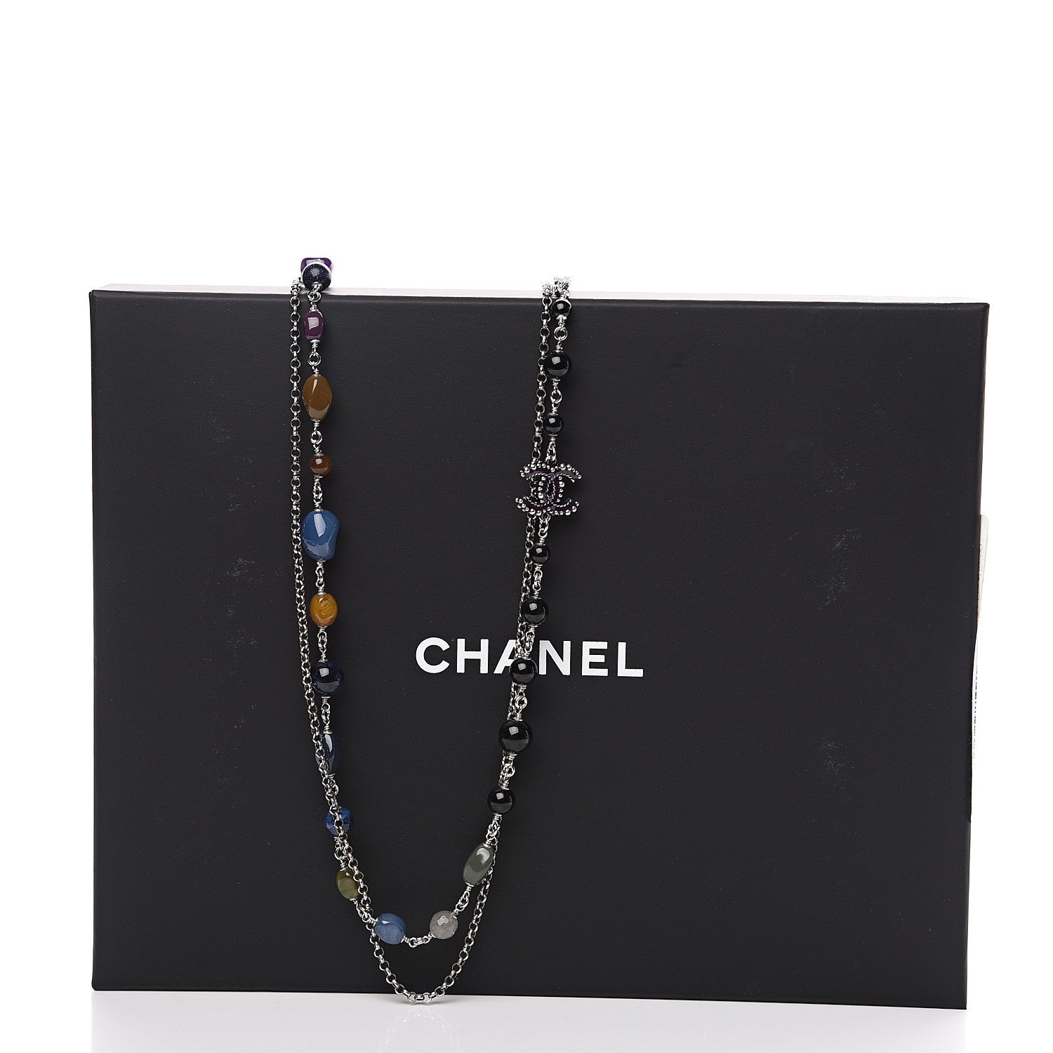 Chanel Pearl Resin Beaded CC Multistrand Necklace Silver Multicolor 4 of 4