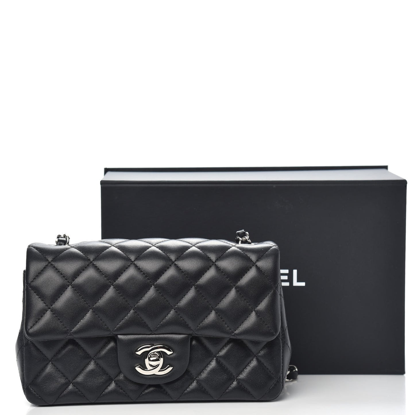 Lambskin Quilted Mini Rectangular Flap Black