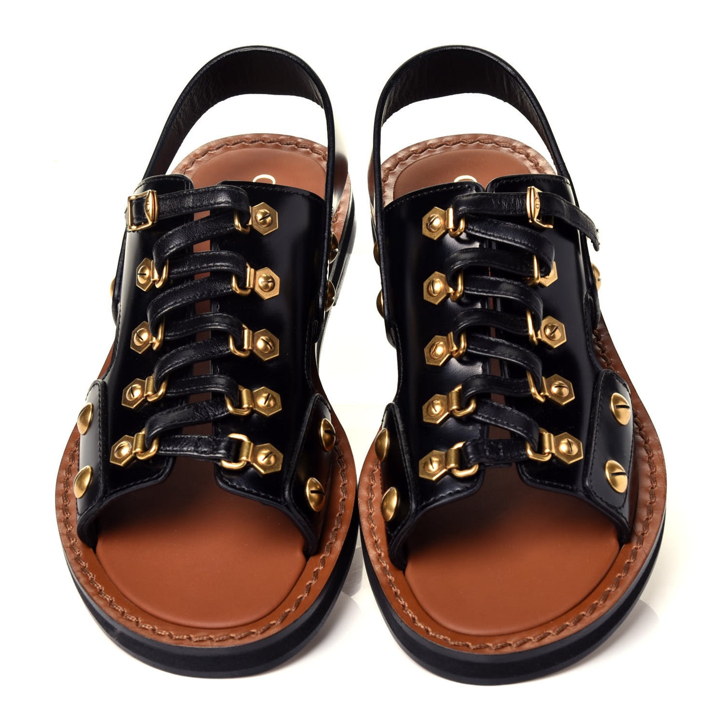 Calfskin D-Trap Flat Sandals 35.5 Black