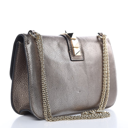 Valentino Garavani Metallic Vitello Medium Glam Lock Rockstud Flap Sasso 3 of 17