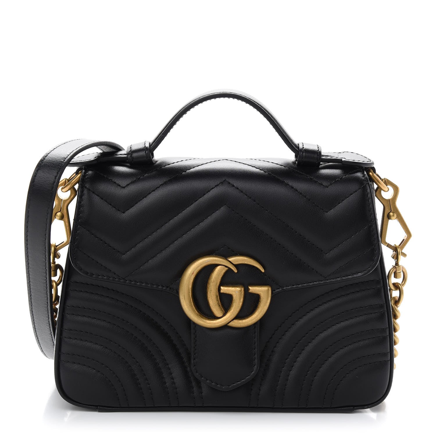 Gucci Calfskin Matelasse Mini GG Marmont Top Handle Shoulder Bag Black 1 of 10