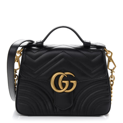 Gucci Calfskin Matelasse Mini GG Marmont Top Handle Shoulder Bag Black 1 of 10