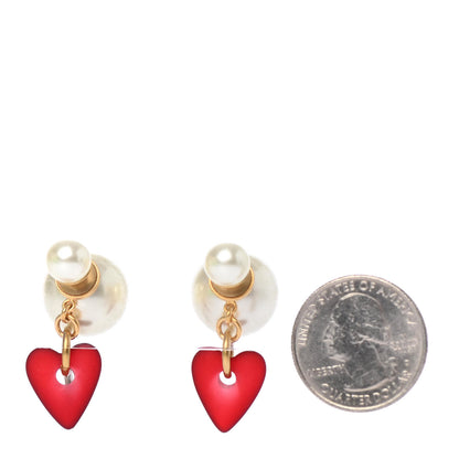 Christian Dior Pearl Heart Dioramour Tribal Earrings Gold Red 2 of 4