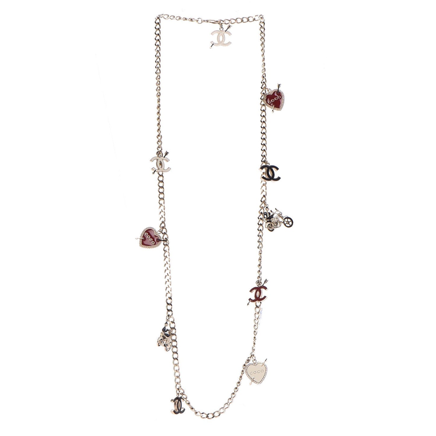 Enamel Charm CC Long Necklace Gold