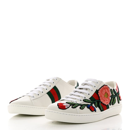 Gucci Calfskin Web Floral Embroidered Womens Ace Sneakers 36 White 3 of 10