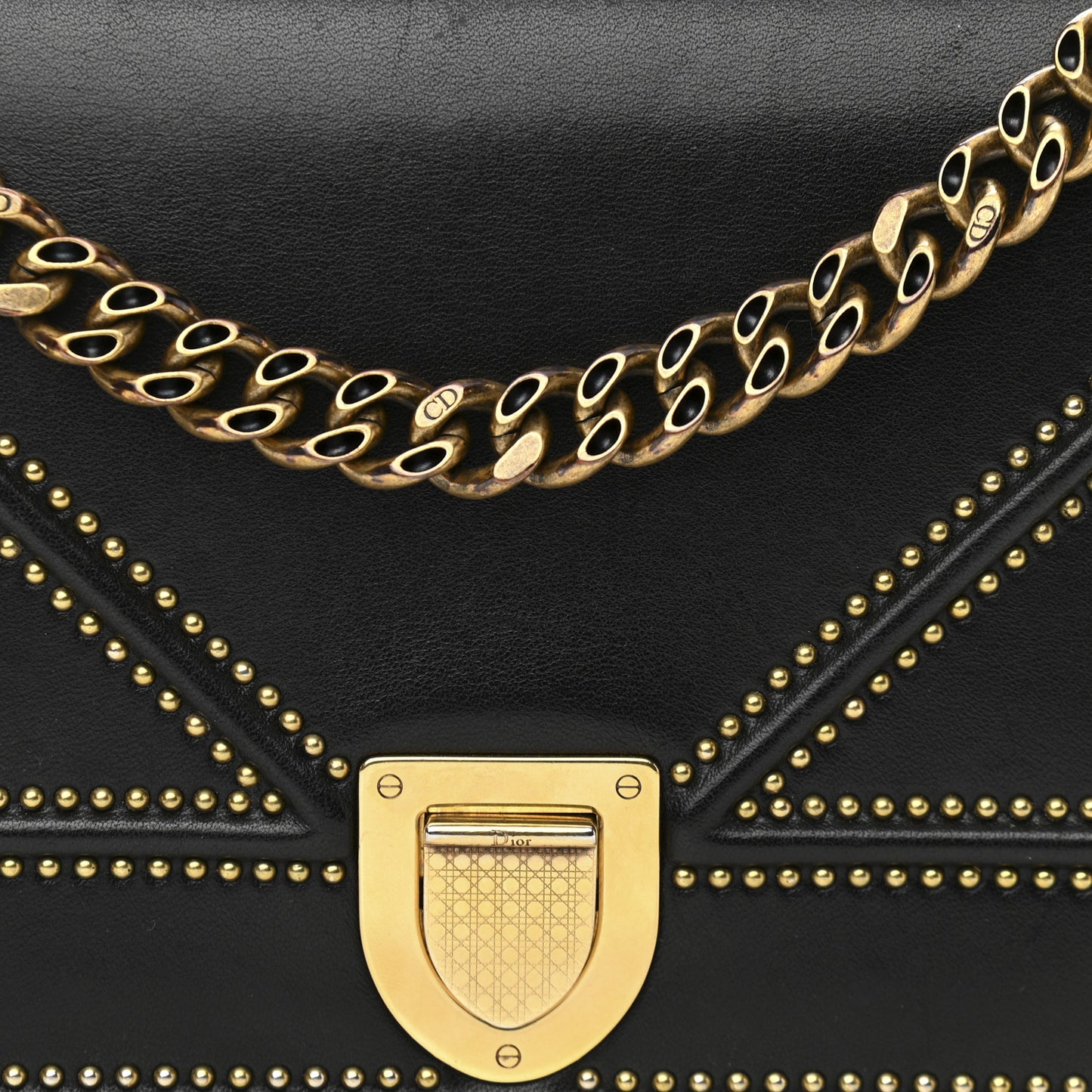 Lambskin Studded Medium Diorama Flap Bag Black