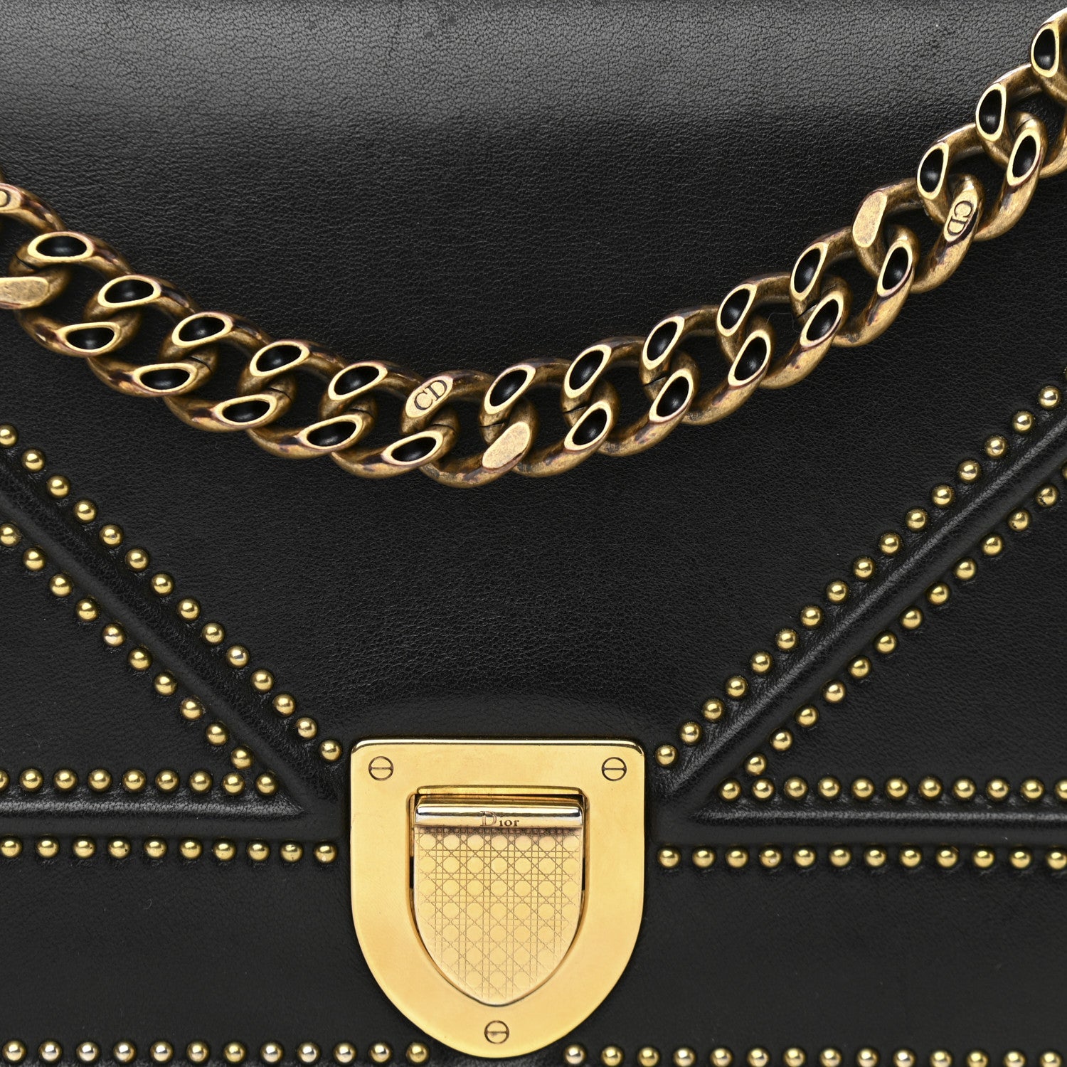 Christian Dior Lambskin Studded Medium Diorama Flap Bag Black 8 of 17