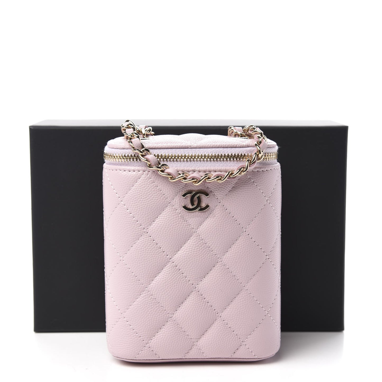 Caviar Quilted Small Vertical Coco Beauty Vanity Case With Chain Light Pink